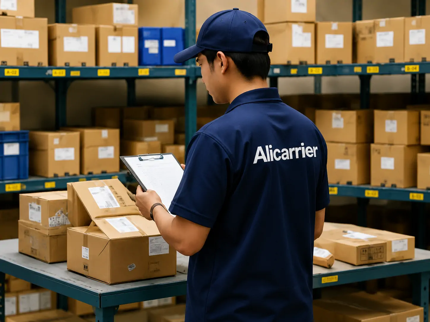 Warehouse staff inspecting and consolidating parcels